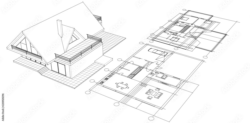 Fototapeta premium house traditional architecture plan 3d illustration 