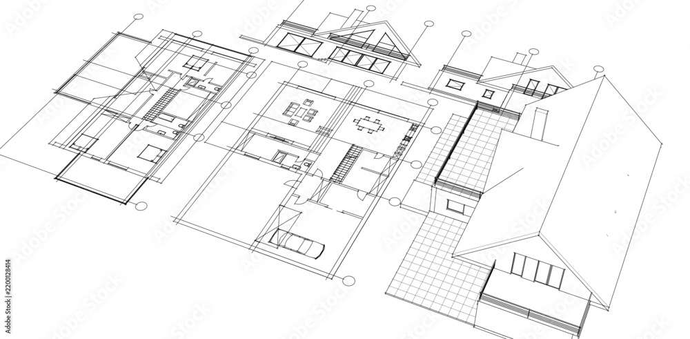 Fototapeta premium house traditional architecture plan 3d illustration 