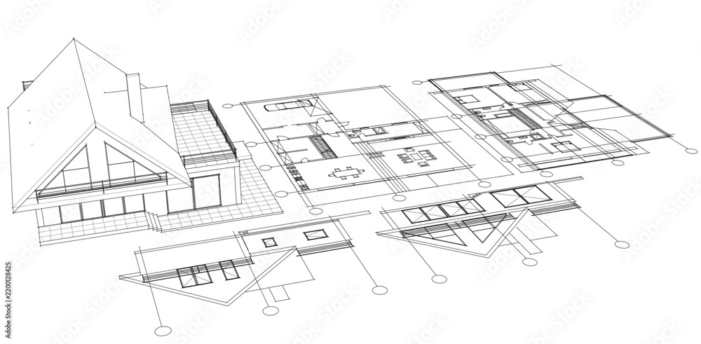 Fototapeta premium house traditional architecture plan 3d illustration 