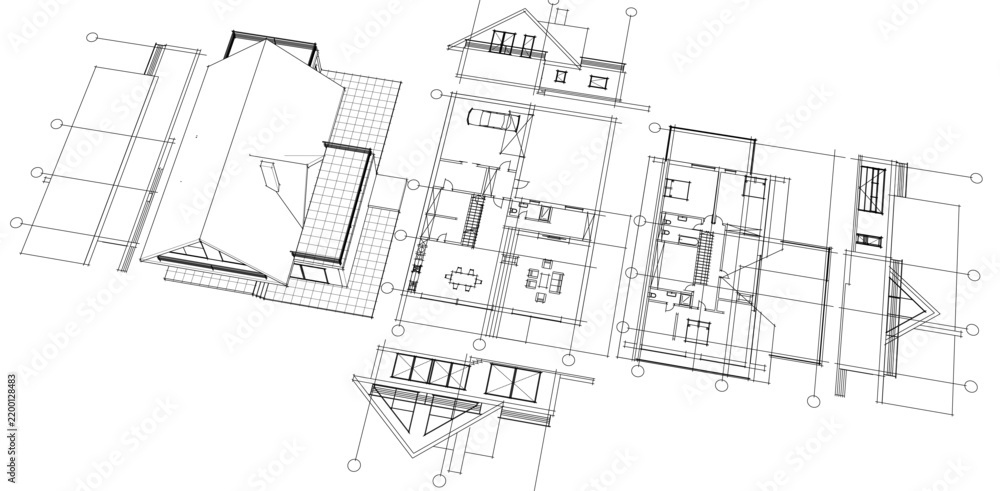 Fototapeta premium house traditional architecture plan 3d illustration 