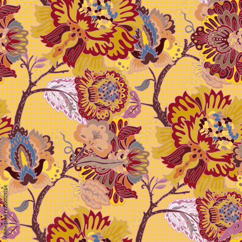 Traditional Botanical Pattern On Yellow Background