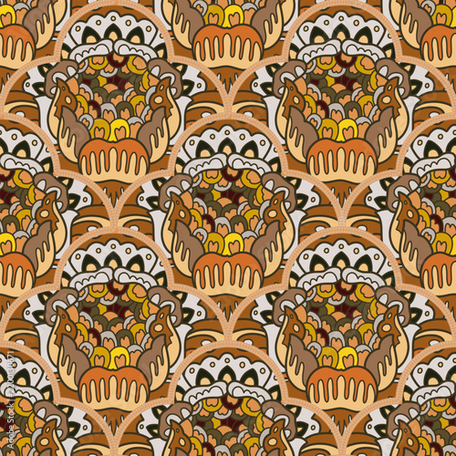 Brown Bohemian Scalloped Floral Pattern