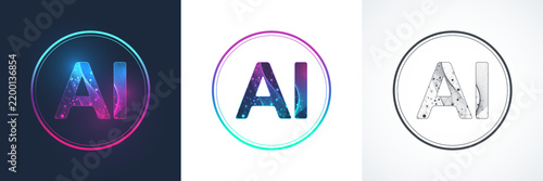 AI Banner Set Concept In The Digital Style. Minimal Ideas Design Element For Internet Technology. Futuristic Technology Concept Artificial Intelligence
