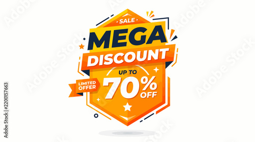 Vibrant Mega Discount Promotion Badge Featuring a Large Seventy Percent Off Graphic Emblem for Retail Marketing Campaigns and E-commerce Flash Sales