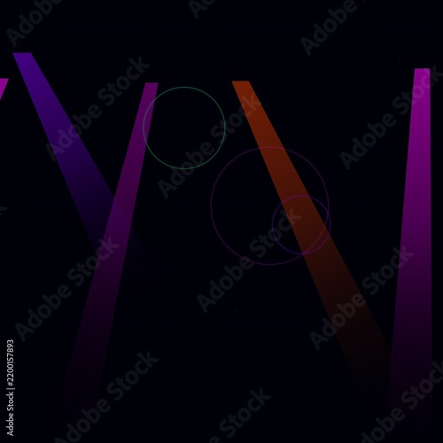 Фотография Modern abstract graphic design with neon light beams and circular elements