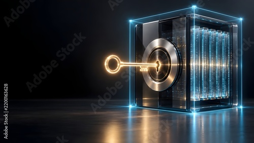 Secure Digital Data Vault with Encryption Key for Cybersecurity, Protected Cloud Storage, Access Control and Information Privacy