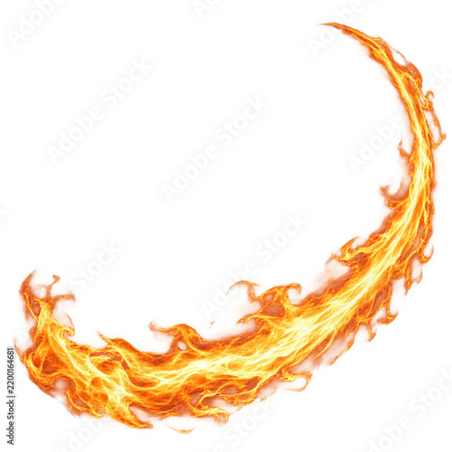Curving orange fire trail on a transparent background