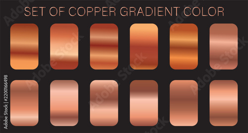 Copper gradients collection. Luxury set of pale copper gradient swatches. Metallic textures with polished foil shine and satin smooth. Premium design palette
