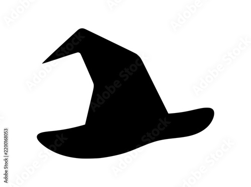 Black silhouette icon of a classic pointy witch hat for halloween themes with wizard hat vector art magic hat