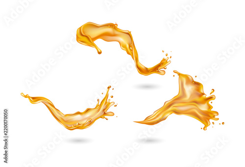 Konstfotografi Golden liquid splashing dynamically in mid-air transparent background