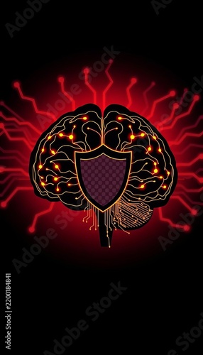 Silhouette of brain circuitry with vector illustration bundle shield, Minimalist, Innovation
