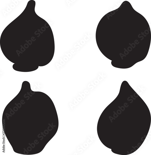 Collection of Four Distinct Garlic Bulb Silhouette Vector Designs on a Clear Transparent Background