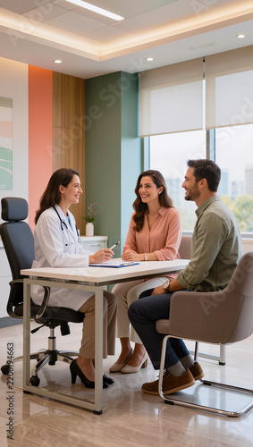 Couple sees doctor in reproductive medicine clinic for IVF pregnancy fertility screening and gynecology consultation IVF