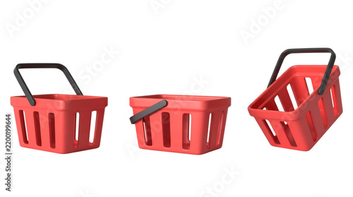 Red plastic shopping basket supermarket cart icon 3D isolated