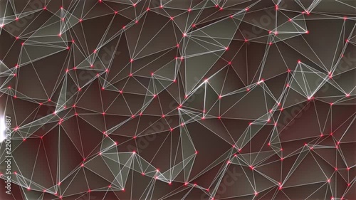 Abstract geometric triangular mesh pattern with connecting white lines and red glowing dots geometric background digital connection