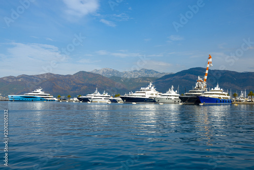 Montenegro, Tivat coast. View of Porto Montenegro marina on sunny summer day