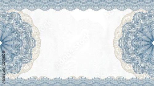 Intricate Blue and Gold Guilloche Certificate Border Background with Security Patterns for Diploma or Banknote Design