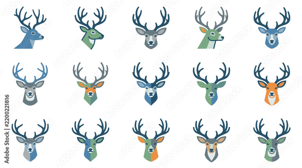 Fototapeta premium Detailed Mule Deer Portrait Vector Illustration Featuring a Majestic Buck with Large Antlers and Characteristic Ears, Ideal for Wildlife Conservation and Nature Graphics.