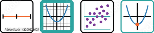 Photography Set of four mathematical icons representing a line segment, a parabola on a grid