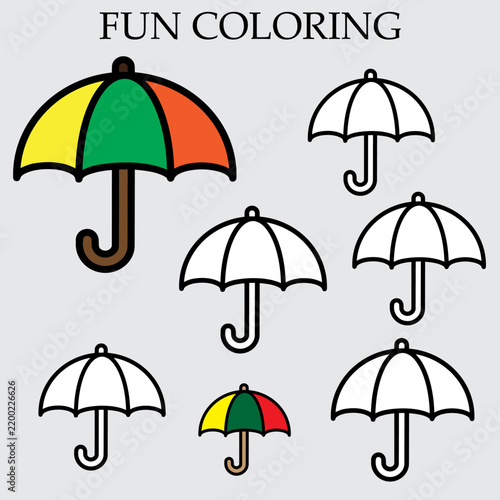 Colorful Umbrella Fun Coloring Page Printable Worksheet for Kindergarten Kids