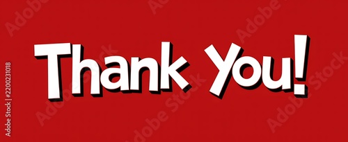 Thank you text is rendered in bold white letters over a red surface.