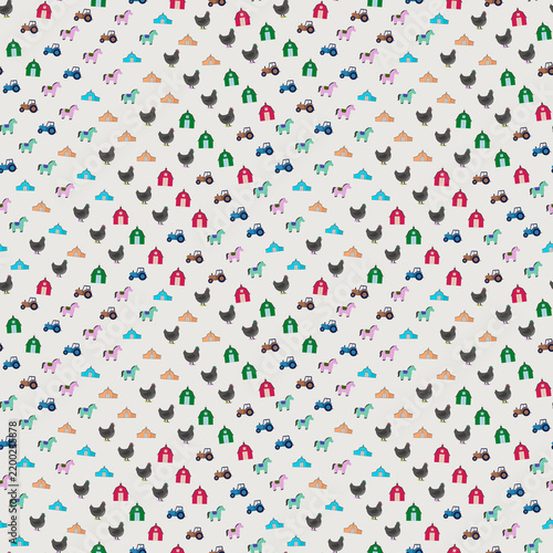 Farm animals and equipment seamless pattern
