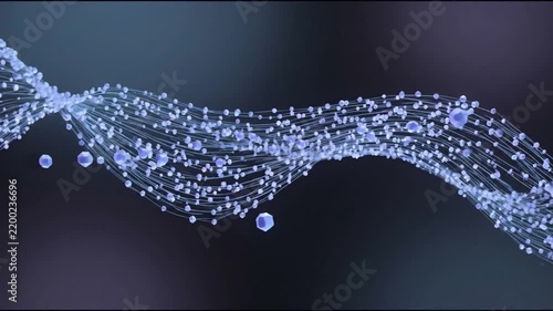 Glowing Blue and Purple Particle Wave Flowing Across Dark Background Abstract Motion Graphic.