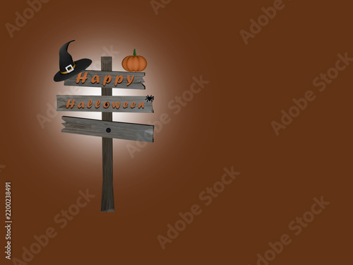 Halloween rickety old wooden signpost brown background