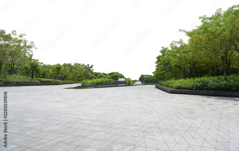 Obraz premium Paved area extending towards green park with trees