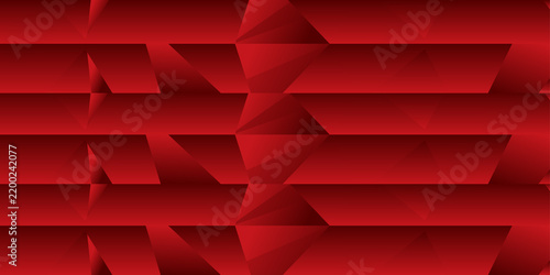 Abstract geometric pattern with repeating red trapezoids creating 3d dimensional effect for modern digital graphic design.