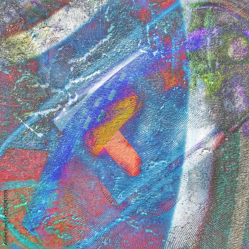 Fotografie Electric turquoise and burnt orange ribbed distressed plaster modern abstract ba