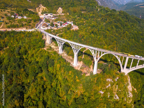 Djurdjevic Bridge, Tara River Canyon, Montenegro. Aerial view.