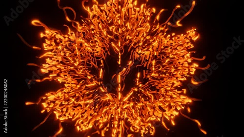 Flying Through Glowing Orange Neon Maple Leaf Tunnel 3d Animation With Dynamic Particle Flow