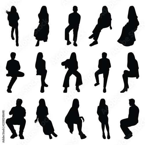 Vector collection set of sitting people silhouettes.	