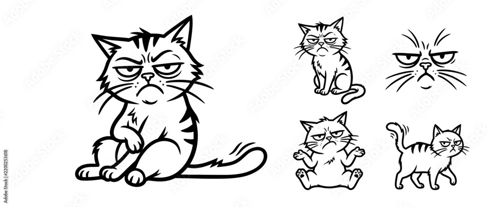 Fototapeta premium Cartoon Cat Expressions Set Isolated