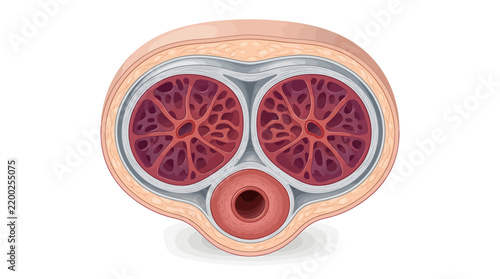 Cross section of human penis anatomy vector illustration