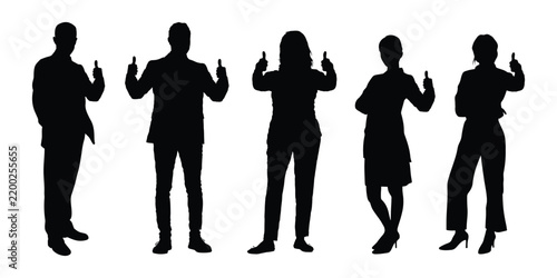 Group business people giving thumbs up hand sign front view black silhouette on white background flat graphic vector illustration.
