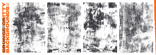 Old grunge distress poster overlay texture set. Gritty stone or concrete dusty texture backgrounds. Dirty paint wall poster overlay collection. Black stone effect with stamp brush strokes.