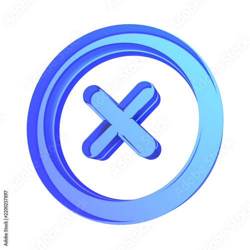 Fotografie 3D blue glass close cancel cross icon isolated on transparent background