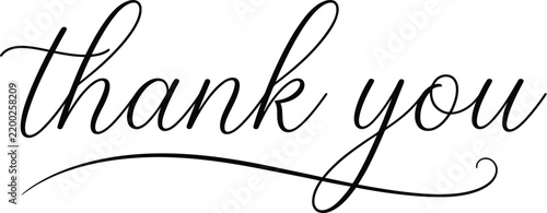Elegant black cursive calligraphy thank you text isolated on a clean white background