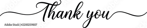 Elegant black handwritten calligraphy thank you text isolated on a clean white background