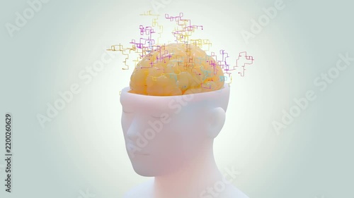 Brain working that shows creative work. Use multiple pastel colors for interest. with green background for use in medical or scientific content. Minimal idea concept, 3D Render.