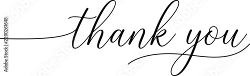 Elegant black handwritten calligraphy thank you text isolated on a clean white background