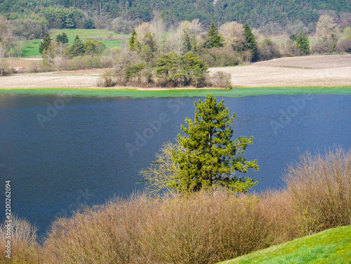 Obraz na plátně View of the temporary Bondo Lake at the Pertiuca terminal moraine above the village of Vesio