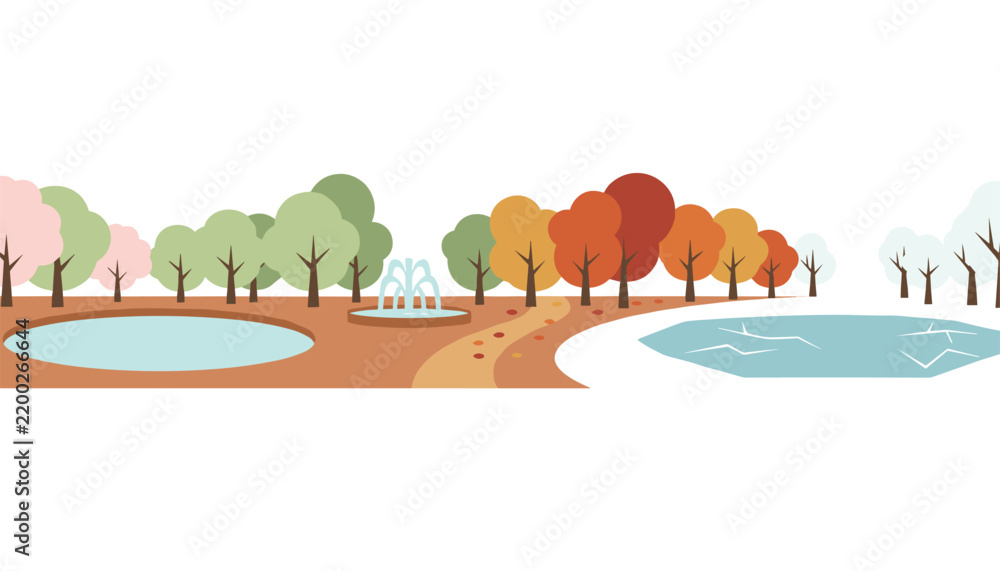 Obraz premium Panorama banner of nature transitioning through the seasons