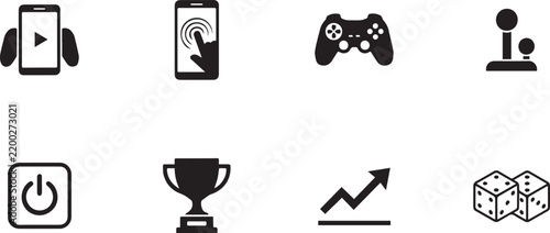 Set of modern icons representing various gaming and entertainment activities with transparent background