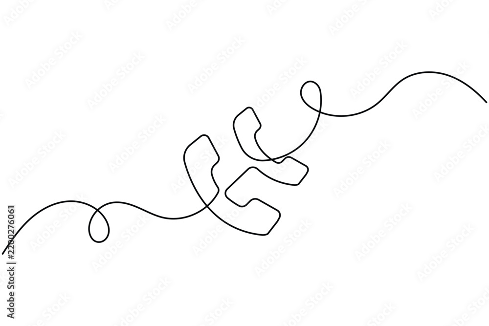 Obraz premium Phone handsets line art minimal customer support call conversation icon with continuous wave line and editable stroke