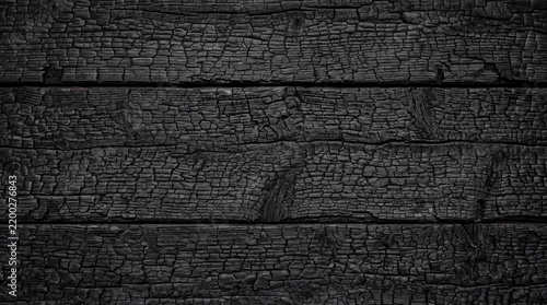Charred Wood Texture Background with Burnt Carbonized Planks