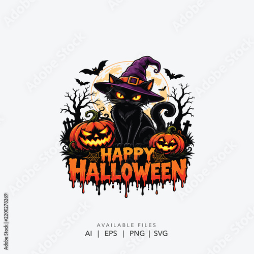 scary halloween witch pumpkin logo, spooky happy halloween pumpkin witch design, gothic halloween logo with witch and jack o lantern