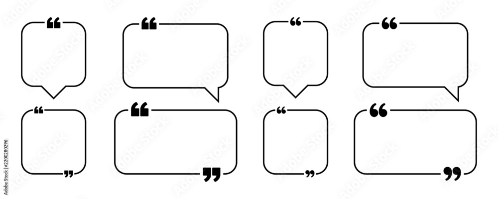 Obraz premium minimal testimonial quote frame collection with black outline borders, speech bubbles and quotation marks for customer reviews, social media, websites and business presentations